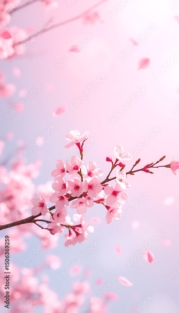 Fototapeta premium Delicate Pink Cherry Blossoms Falling Petals Springtime Floral Beauty Nature Photography