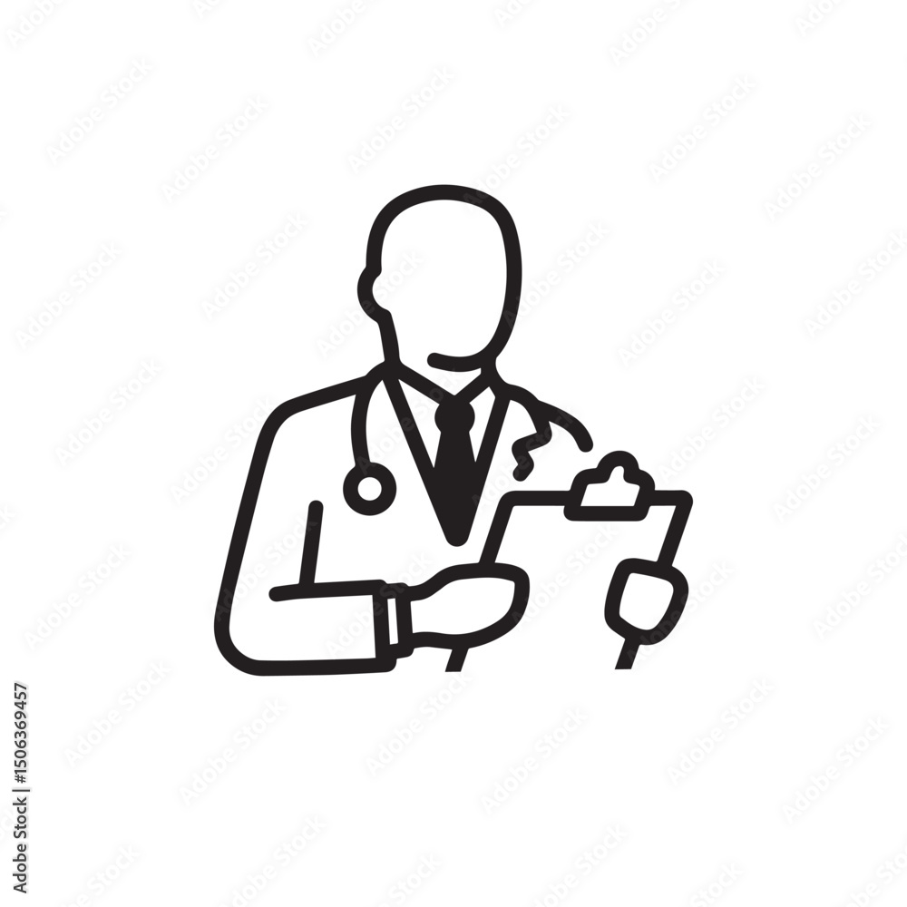 Faceless Doctor Holding Clipboard – Thick Outline Modern Clipart on White Background Faceless Doctor Holding Clipboard – Thick Outline Modern Clipart on White Background