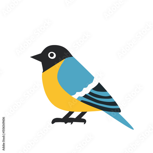 A colorful bird with yellow belly and blue wings, inspired by the Eurasian blue tit. Great for spring themes, wildlife content, and playful designs