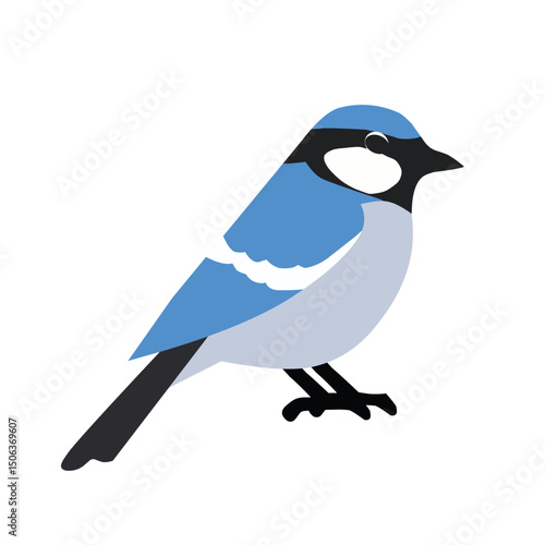 A simplified illustration of a blue tit bird with soft blue and white coloring. Great for wildlife, springtime, and nature-related artwork