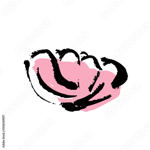 筆タッチのピンク色の花の手描きイラスト