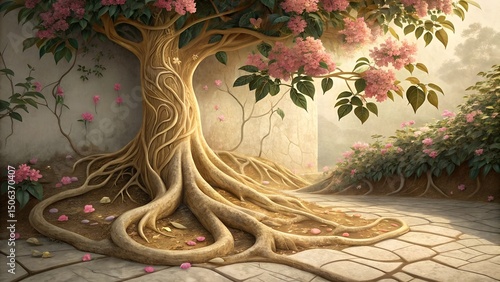 Golden Mangrove Tree Elegant 3D Render of a Luxury Nature Scene