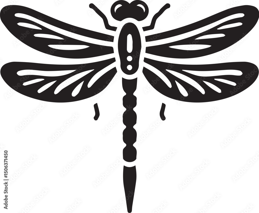 Fototapeta premium Dragonfly silhouette. Black vector illustration on white.
