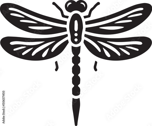 Dragonfly silhouette. Black vector illustration on white.