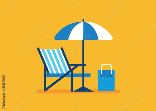 beach chair and umbrella vector 