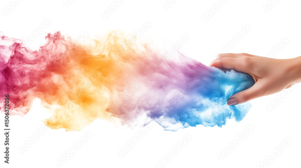 Fototapeta premium Hand Releasing Vibrant Colorful Powder Cloud Explosion