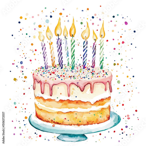 Birthday Confetti, watercolor illustration vector, high quality, isolated on a white background.