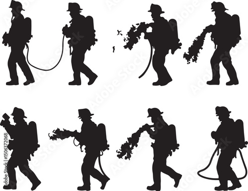 Firefighter Drip Torch Silhouette: Controlled Burn Illustration, Wildfire Management Vector Art
