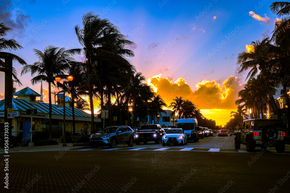 Naklejka premium Sunsetting over the streets, with insane color