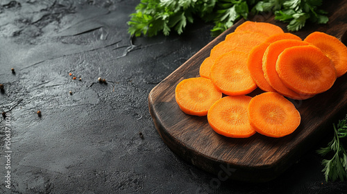 Top-view carrot slices fill the frame in a seamless pattern with caption space—symbolizing health, vitality, natural simplicity, and the vibrant rhythm of plant-based nutrition.
