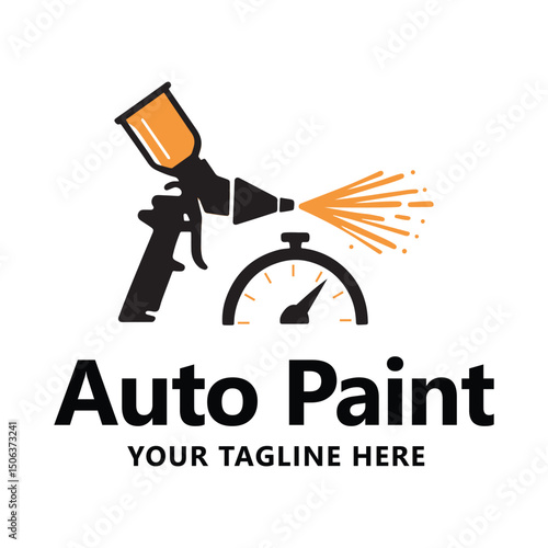 Auto Paint Service Logo with Spray Gun and Stopwatch