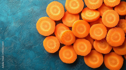 Top-view carrot slices fill the frame in a seamless pattern with caption space—symbolizing health, vitality, natural simplicity, and the vibrant rhythm of plant-based nutrition.
