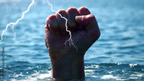 Wallpaper Mural A clenched fist sticks out of the water.  Generative AI. Torontodigital.ca