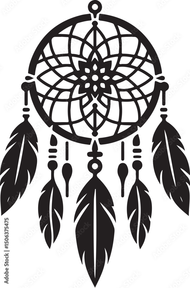 Fototapeta premium Dreamcatcher black and white illustration