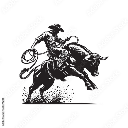 Bull Rodeo Showdown – Cowboy Riding a Bucking Bull in Action

