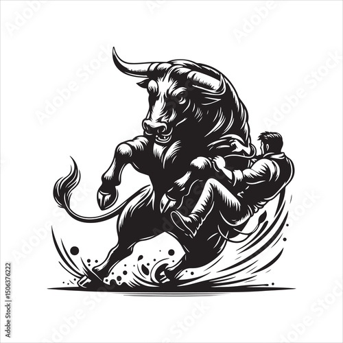 Bull Rodeo Showdown – Cowboy Riding a Bucking Bull in Action

