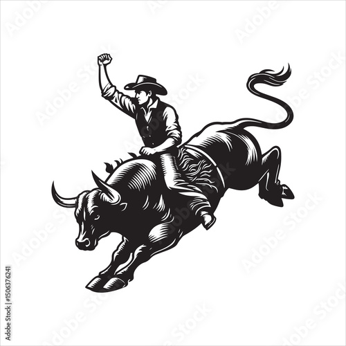 Bull Rodeo Showdown – Cowboy Riding a Bucking Bull in Action

