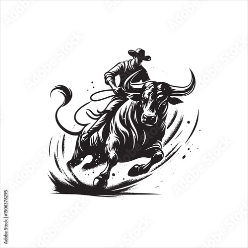 Bull Rodeo Showdown – Cowboy Riding a Bucking Bull in Action

