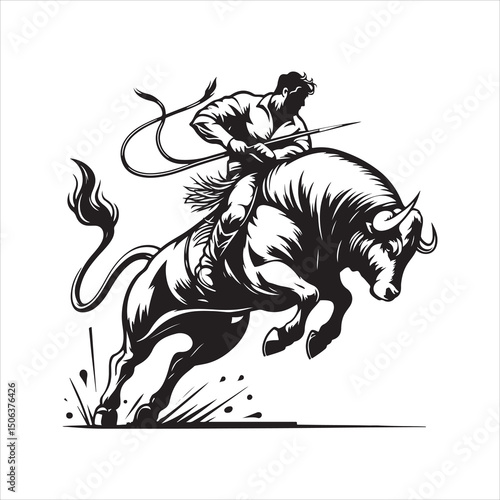 Bull Rodeo Showdown – Cowboy Riding a Bucking Bull in Action

