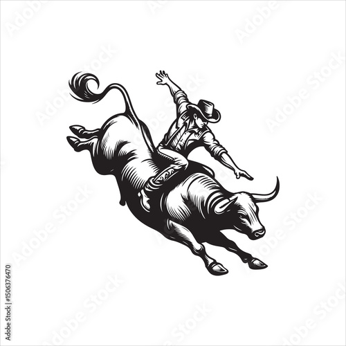 Bull Rodeo Showdown – Cowboy Riding a Bucking Bull in Action

