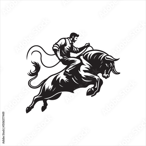 Bull Rodeo Showdown – Cowboy Riding a Bucking Bull in Action

