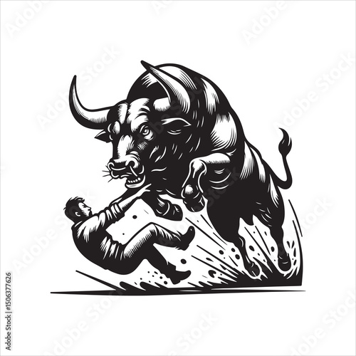 Bull Rodeo Showdown – Cowboy Riding a Bucking Bull in Action

