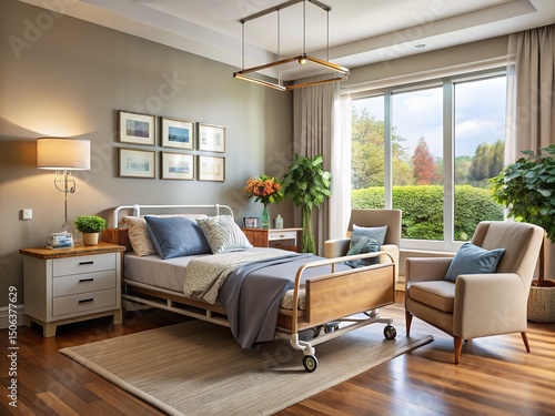 Modern Hospital Room Interior with Comfortable Furniture and Natural Light