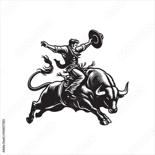 Bull Rodeo Showdown – Cowboy Riding a Bucking Bull in Action

