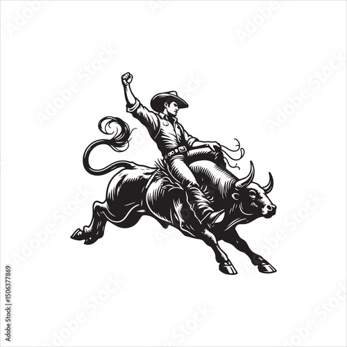 Bull Rodeo Showdown – Cowboy Riding a Bucking Bull in Action

