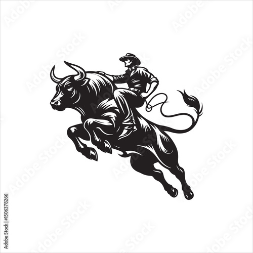 Bull Rodeo Showdown – Cowboy Riding a Bucking Bull in Action

