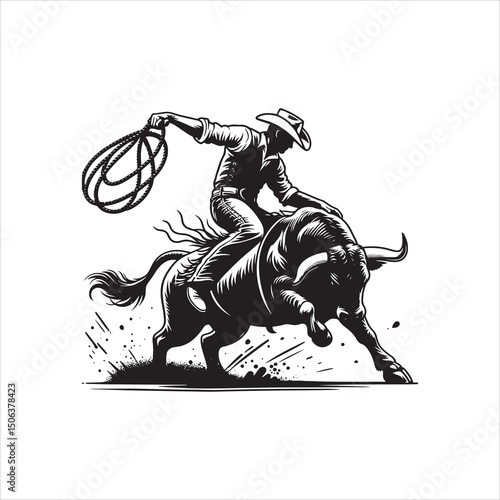 Bull Rodeo Showdown – Cowboy Riding a Bucking Bull in Action

