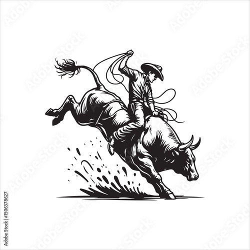 Bull Rodeo Showdown – Cowboy Riding a Bucking Bull in Action

