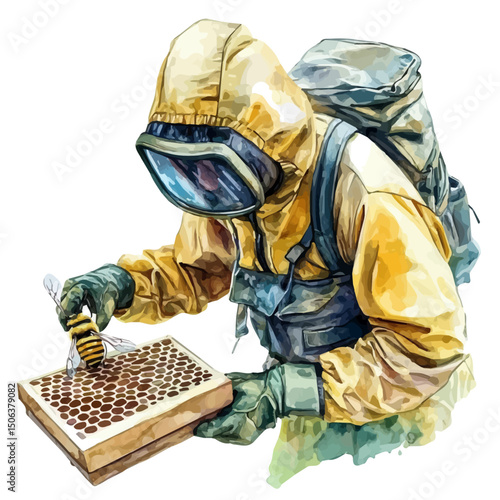Beekeeper, watercolor illustration vector, high quality, isolated on a white background.