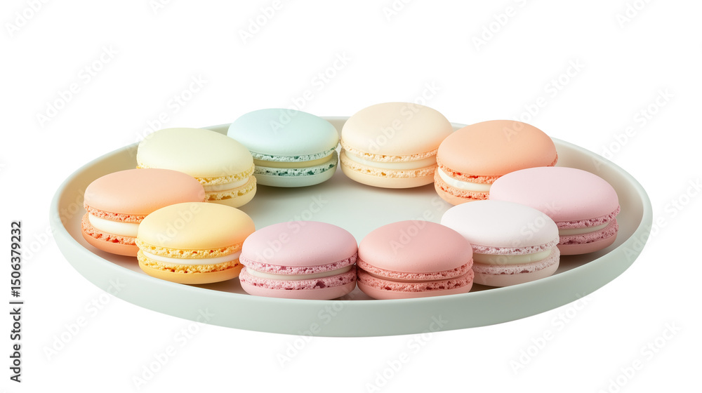 Obraz premium Colorful French Macarons Arranged on White Plate