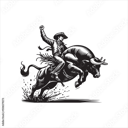 Bull Rodeo Showdown – Cowboy Riding a Bucking Bull in Action

