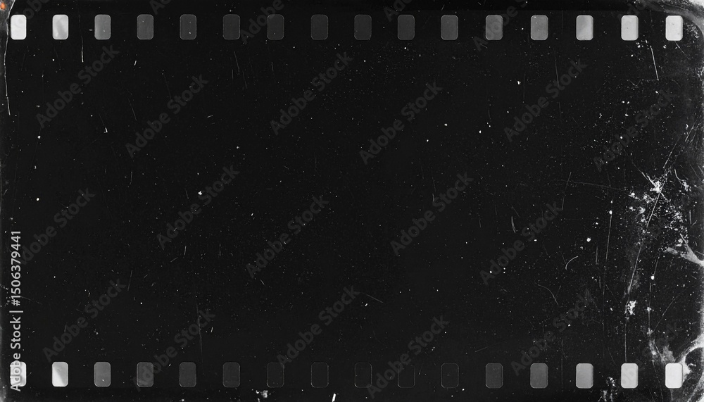 Obraz premium フィルム 黒 レトロ 映画 写真 アナログ 古い ヴィンテージ 傷 埃 ノスタルジー フレーム 枠 背景 素材 テクスチャ グランジ 粒状 モノクロ 映像