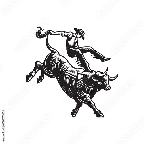 Bull Rodeo Showdown – Cowboy Riding a Bucking Bull in Action


