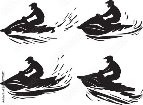 Jet Ski Silhouette Vector: Water Sport Illustration, Personal Watercraft Graphics, Summer Fun Icon