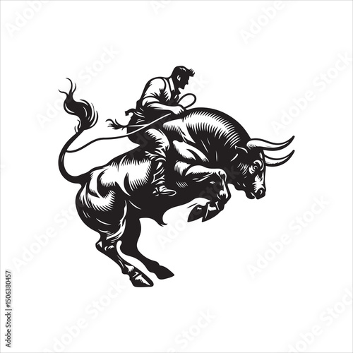 Bull Rodeo Showdown – Cowboy Riding a Bucking Bull in Action

