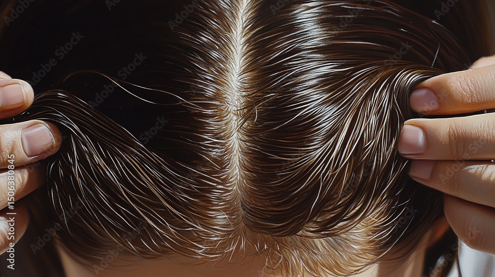 Obraz premium Person grooming hair with hands, focused view.