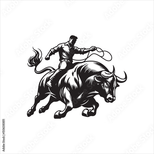 Bull Rodeo Showdown – Cowboy Riding a Bucking Bull in Action

