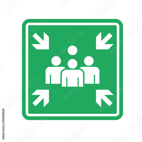rally point icon with person symbol and direction arrow on green background