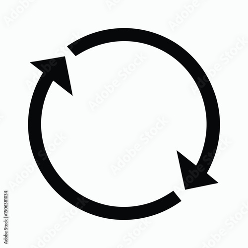 Circular clockwise rotating arrow silhouette isolated on white background