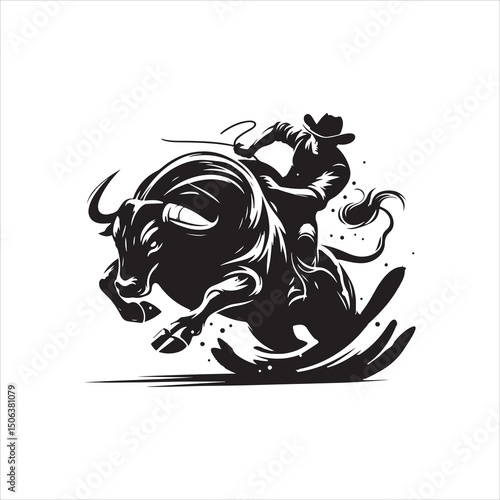 Bull Rodeo Showdown – Cowboy Riding a Bucking Bull in Action

