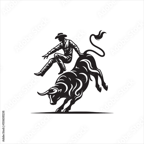 Bull Rodeo Showdown – Cowboy Riding a Bucking Bull in Action

