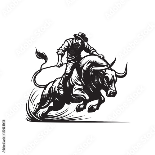 Bull Rodeo Showdown – Cowboy Riding a Bucking Bull in Action

