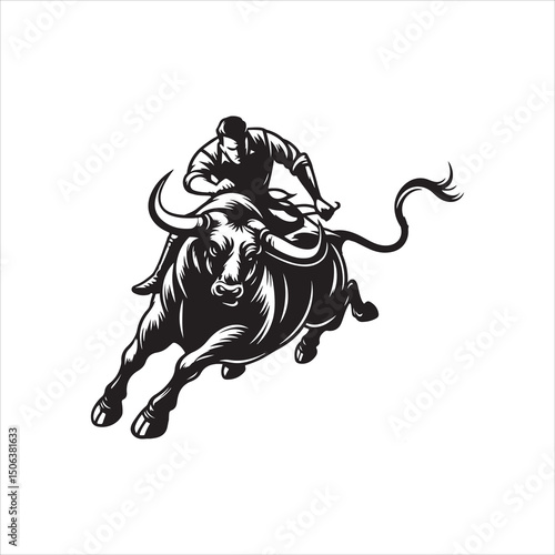 Bull Rodeo Showdown – Cowboy Riding a Bucking Bull in Action

