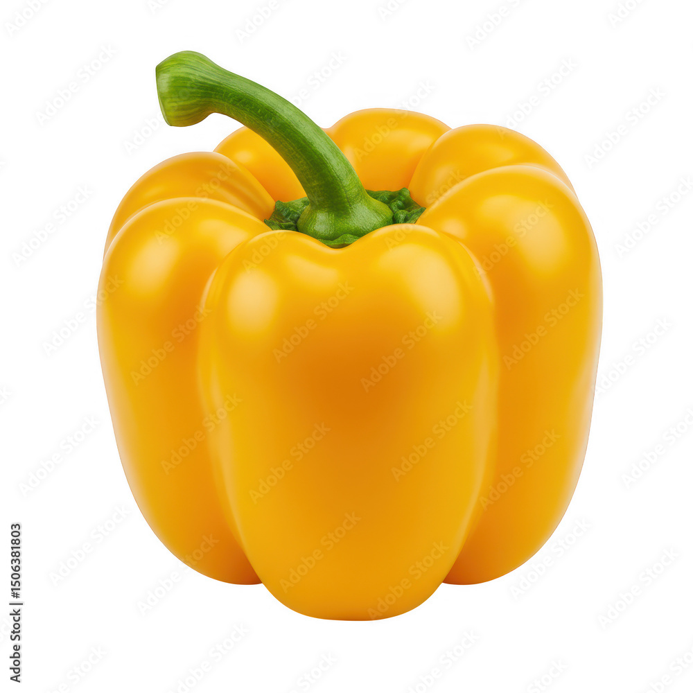 Yellow bell pepper close up isolated on transparent background
