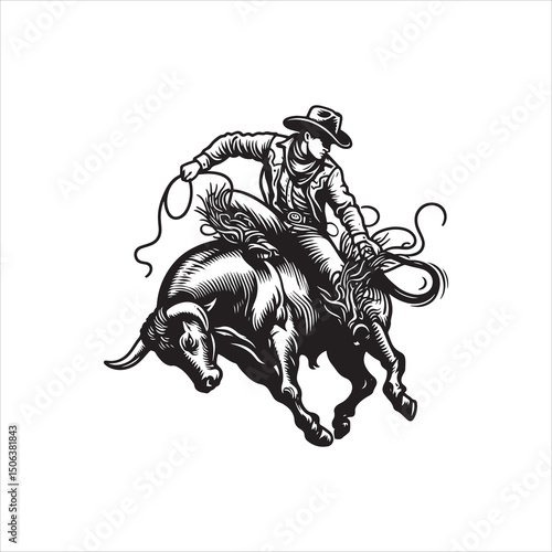 Bull Rodeo Showdown – Cowboy Riding a Bucking Bull in Action

