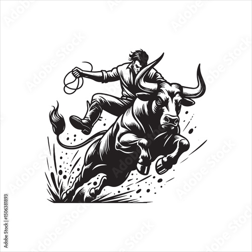 Bull Rodeo Showdown – Cowboy Riding a Bucking Bull in Action

